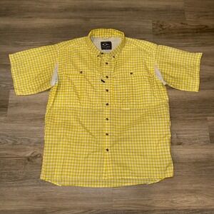 Drake Clothing Company Mens XL Yellow Plaid S/S Vented Fishing Shirt Pockets